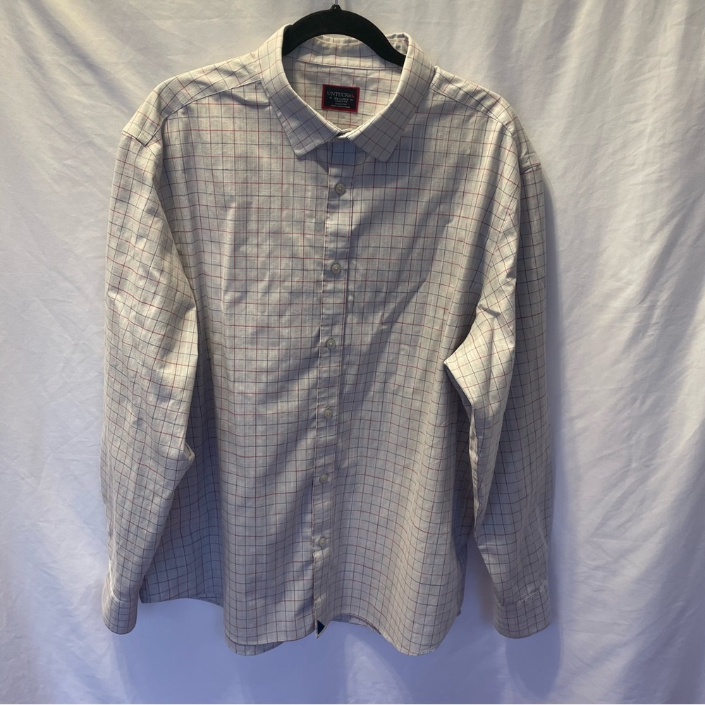UNTUCKit Shirt Mens XXL Grey‎ Red Plaid Button Up Long Sleeve Slim Wrinkle Free
